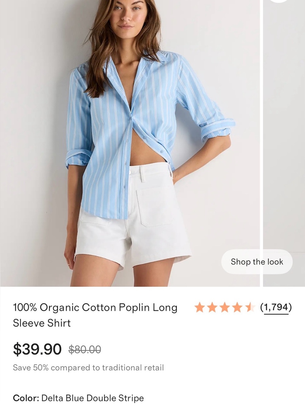 Quince 100% Organic Cotton Poplin Long Sleeve Shirt - S